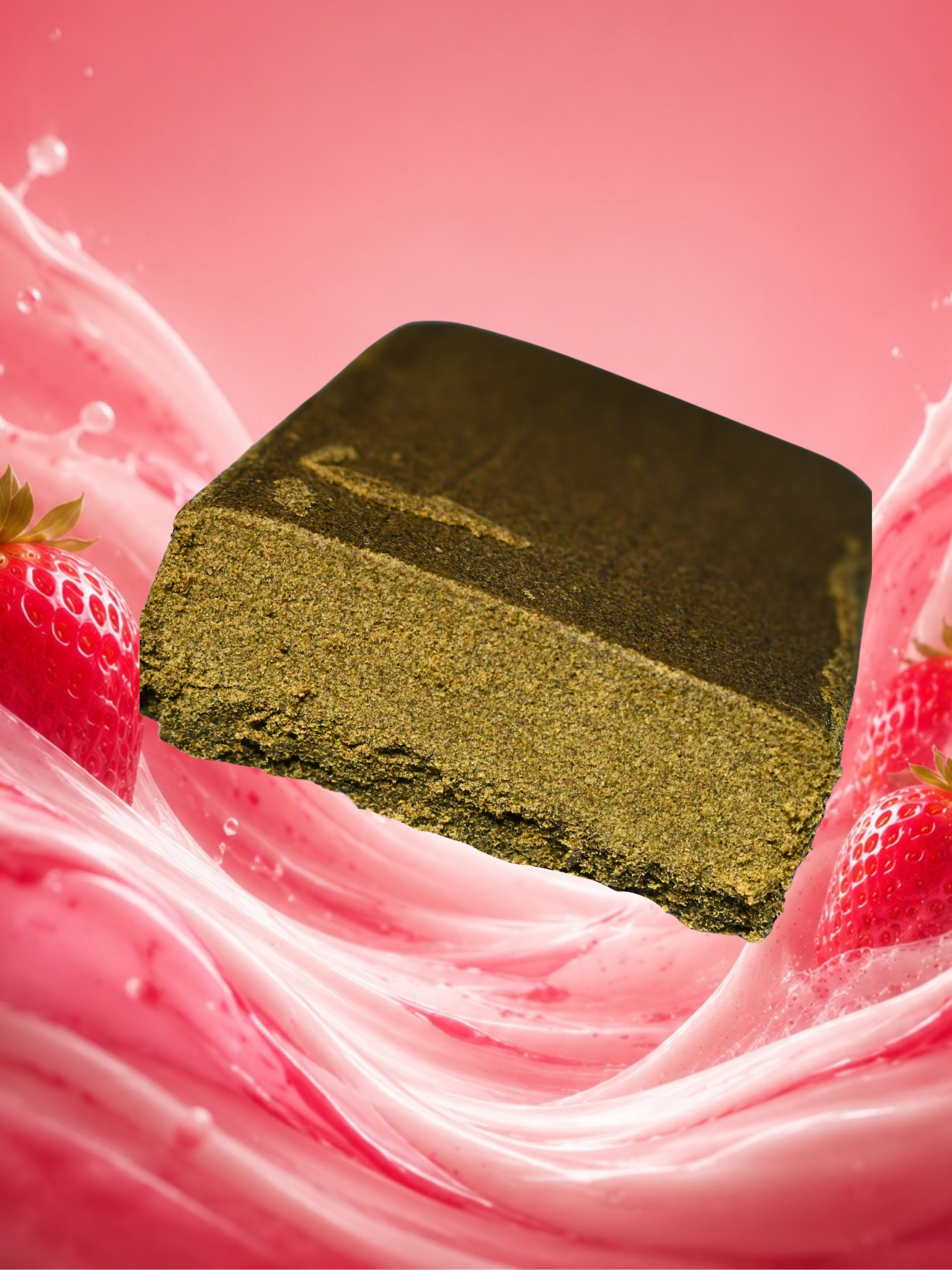 Hash premium Strawberry Kush confectionné par BZHash aux notes gourmandes de fraise et à la texture travaillée.
